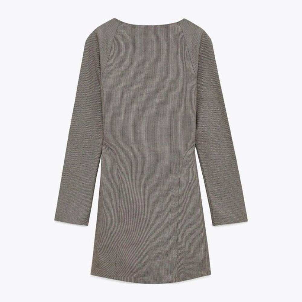 Zara Checked Print Structured Long Sleeve Mini Dr… - image 5